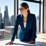 **Prompt:** A professional architect in a modern, sunlit office, reviewing blueprints. She is wearing a tailored pantsuit and glasses. Background includes models of buildings and cityscapes. Fully clothed, appropriate attire, safe for work, perfect anatomy, natural proportions, professional, high quality.