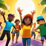 Home 3 로블록스 로벅스 무료 이벤트 - A vibrant, dynamic illustration of diverse teenagers and young adults enthusiastically participating...